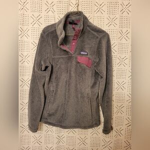 Patagonia-Gray and Burgundy Fleece Pullover